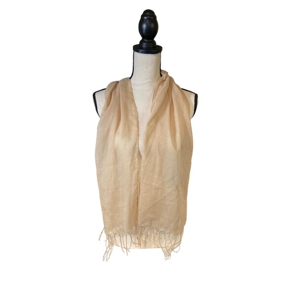 Womens Rectangle Scarf BeigeSheer Lightweight Fringe Boho - Picture 2 of 7